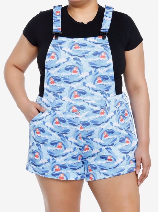 Her Universe Pants - Her Universe Ponyo Blue and Light Blue Ocean Print shortalls size 3X